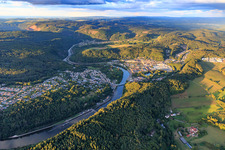 View of both sides of the Saar from the west in Mettlach in the state Saarland, Germany