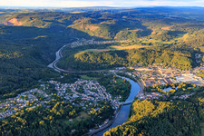 Aerial view of View of both sides of the Saar from the west in Mettlach in the state Saarland, Germany
