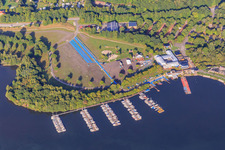 Aerial view of Jetty at the Bostalsee of the SALT sailing school in the district Bosen in Nohfelden in the state Saarland, Germany
