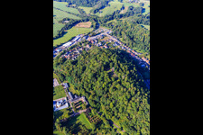 Aerial view of Ruins and foundations of the castle Dagstuhl in the forest in the district Dagstuhl in Wadern in the state Saarland, Germany