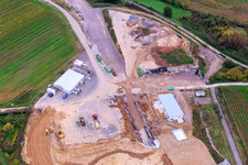 Oblique view of Construction site of the eastern tunnel portal for the Astrid Tunnel for the underpass and bypass of Bad Bergzabern between B38 (Weinstraße) and B427 (Kurtalstraße) in Dörrenbach in the state Rhineland-Palatinate, Germany