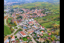 Aerial view of German Wine Gate from the North in the district Schweigen in Schweigen-Rechtenbach in the state Rhineland-Palatinate, Germany