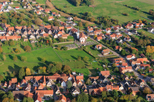 Aerial view of Church and cemetery in Seebach in the state Bas-Rhin, France
