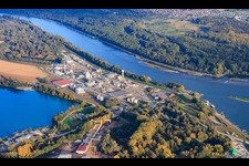 Aerial view of Chemical plant of Evonik Oil Additives SAS on the banks of the Rhine in Lauterbourg in the state Bas-Rhin, France