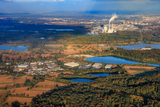 Industrial area on Rheinstraße from the west in Hagenbach in the state Rhineland-Palatinate, Germany