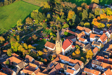 Aerial view of Church of St. Martin in Steinweiler in the state Rhineland-Palatinate, Germany