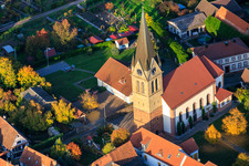 Aerial photograpy of Church of St. Martin in Steinweiler in the state Rhineland-Palatinate, Germany