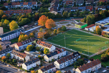 Football pitch and clubhouse of FSV Azzurri Landau 1982 eV in the district Queichheim in Landau in der Pfalz in the state Rhineland-Palatinate, Germany