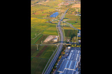 Aerial view of Gillet Baumarkt GmbH and the course of the B10 eastward with the Landau/Edesheim exit in Landau in der Pfalz in the state Rhineland-Palatinate, Germany