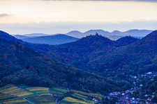 Scharfenberg Castle Ruins in Leinsweiler in the state Rhineland-Palatinate, Germany from above