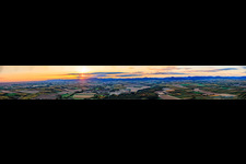 Panorama of the Haardt mountains in the evening on the southern wine route from Schweigen to Mörzheim in Niederhorbach in the state Rhineland-Palatinate, Germany