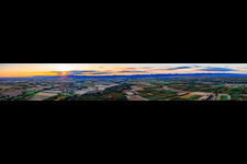 Panorama of the Haardt mountains in the southern wine route in the evening from Wissembourg to Landau in the district Mühlhofen in Billigheim-Ingenheim in the state Rhineland-Palatinate, Germany