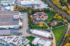 Aerial view of Fichtenstraße with Webtak, Garagentore Weber, AUVESY GmbH, GAFICON GmbH, MEDiA2FiNiSH GmbH and Gastromax GmbH in Landau in der Pfalz in the state Rhineland-Palatinate, Germany