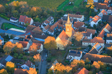 Aerial view of St. John's Church in the evening light in the district Nußdorf in Landau in der Pfalz in the state Rhineland-Palatinate, Germany