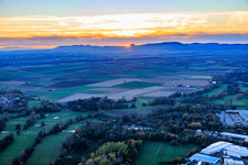 Aerial view of Meadows in the Rohrbach valley at sunset in Steinweiler in the state Rhineland-Palatinate, Germany