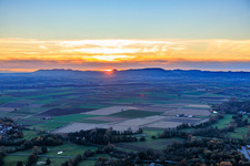 Aerial photograpy of Meadows in the Rohrbach valley at sunset in Steinweiler in the state Rhineland-Palatinate, Germany