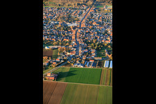 Aerial view of Main street from the south in Offenbach an der Queich in the state Rhineland-Palatinate, Germany