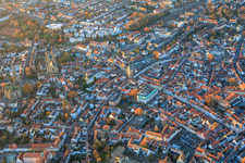 Aerial view of Speyer's old town with Gilgenstraße, Altpörtel and Maximilianstraße in the evening in Speyer in the state Rhineland-Palatinate, Germany