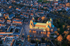 Aerial view of Cathedral at Speyer in autumn at evening light in Speyer in the state Rhineland-Palatinate, Germany