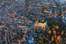 Aerial view of Speyer's old town with Maximilianstrasse in the evening in Speyer in the state Rhineland-Palatinate, Germany