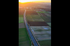 Aerial view of Route of the B9 southwest in the evening in Schwegenheim in the state Rhineland-Palatinate, Germany