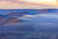 Low clouds over the wine route in Eschbach in the state Rhineland-Palatinate, Germany