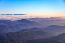 View towards the Black Forest across the Rhine plain in clouds in the district Schweigen in Schweigen-Rechtenbach in the state Rhineland-Palatinate, Germany
