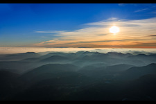 View towards the Black Forest across the Rhine plain in clouds in Wissembourg in the state Bas-Rhin, France