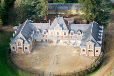 Aerial view of Le Domaine de la Pierre Castle in Coudrecieux in the state Sarthe, France