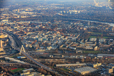 Pylon bridge and construction site for the renovation of the elevated highway Süd (B37) over the main train station in the district Süd in Ludwigshafen am Rhein in the state Rhineland-Palatinate, Germany