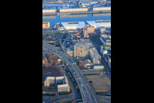 Partially demolished former Ludwigshafen town hall in the former town hall center on the still-to-be-demolished elevated highway (B44) in the district Mitte in Ludwigshafen am Rhein in the state Rhineland-Palatinate, Germany out of the air