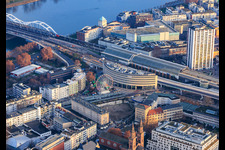 Large hole in Ludwigshafen and Berliner Platz with Ferris wheel at the Christmas market in front of the Apollonia Kurpfalz Clinic in the district Mitte in Ludwigshafen am Rhein in the state Rhineland-Palatinate, Germany