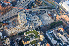 Drone image of Partially demolished former Ludwigshafen town hall in the former town hall center on the still-to-be-demolished elevated highway (B44) in the district Mitte in Ludwigshafen am Rhein in the state Rhineland-Palatinate, Germany