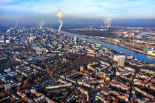 Oblique view of Chemical plant BASF on the Rhine from the south in the district BASF in Ludwigshafen am Rhein in the state Rhineland-Palatinate, Germany