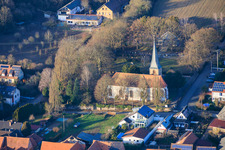 Protestant Wolfgang Church in winter without snow in Freckenfeld in the state Rhineland-Palatinate, Germany