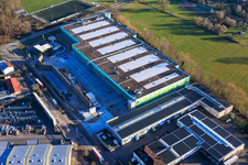 Aerial view of New construction of the logistics park by HANSAINVEST and DFI-Real-Estate Kandel for FRISCHEPLATTFORM SÜDWEST of Gemüsering Stuttgart GmbH in Wörth am Rhein in the state Rhineland-Palatinate, Germany