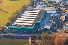 Oblique view of New construction of the logistics park by HANSAINVEST and DFI-Real-Estate Kandel for FRISCHEPLATTFORM SÜDWEST of Gemüsering Stuttgart GmbH in Wörth am Rhein in the state Rhineland-Palatinate, Germany