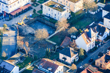 Construction pit for the expansion of the residential complex in the city center in Wörth am Rhein in the state Rhineland-Palatinate, Germany