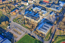 Aerial view of IGS Kandel with new courtyard in Kandel in the state Rhineland-Palatinate, Germany