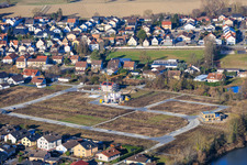 Aerial photograpy of New development area between Michelsbach and Fischmal in Leimersheim in the state Rhineland-Palatinate, Germany