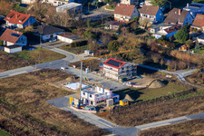 Oblique view of New development area between Michelsbach and Fischmal in Leimersheim in the state Rhineland-Palatinate, Germany