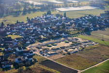 Aerial view of New development area "In den Kieseläckern II" under development in Herxheimweyher in the state Rhineland-Palatinate, Germany
