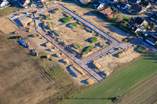New development area "In den Kieseläckern II" under development in Herxheimweyher in the state Rhineland-Palatinate, Germany from above