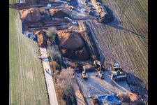Vulcan Energy construction site for a lithium and geothermal energy extraction plant on the cycle path and former railway line between Herxheim and Landau in Landau in der Pfalz in the state Rhineland-Palatinate, Germany