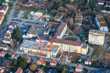 Construction site for the expansion of the Asklepios Südpfalzklinik Kandel in Kandel in the state Rhineland-Palatinate, Germany from the drone perspective