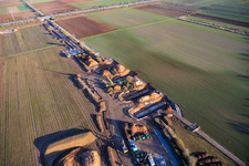 Vulcan Energy construction site for a lithium and geothermal energy extraction plant on the cycle path and former railway line between Herxheim and Landau in Landau in der Pfalz in the state Rhineland-Palatinate, Germany from above