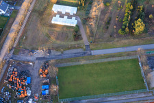 Container storage on Kandeler Straße and small field of TV 1890 Rheinzabern eV in Rheinzabern in the state Rhineland-Palatinate, Germany