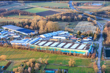 Almost completed new building of the logistics park by HANSAINVEST and DFI-Real-Estate Kandel for FRISCHEPLATTFORM SÜDWEST of Gemüsering Stuttgart GmbH in the district Minderslachen in Kandel in the state Rhineland-Palatinate, Germany from above