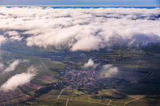 View of the town from the east under clouds in Göcklingen in the state Rhineland-Palatinate, Germany