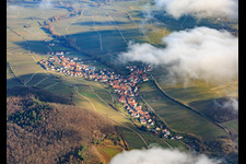 Winegrowing village under clouds from the west in Ranschbach in the state Rhineland-Palatinate, Germany